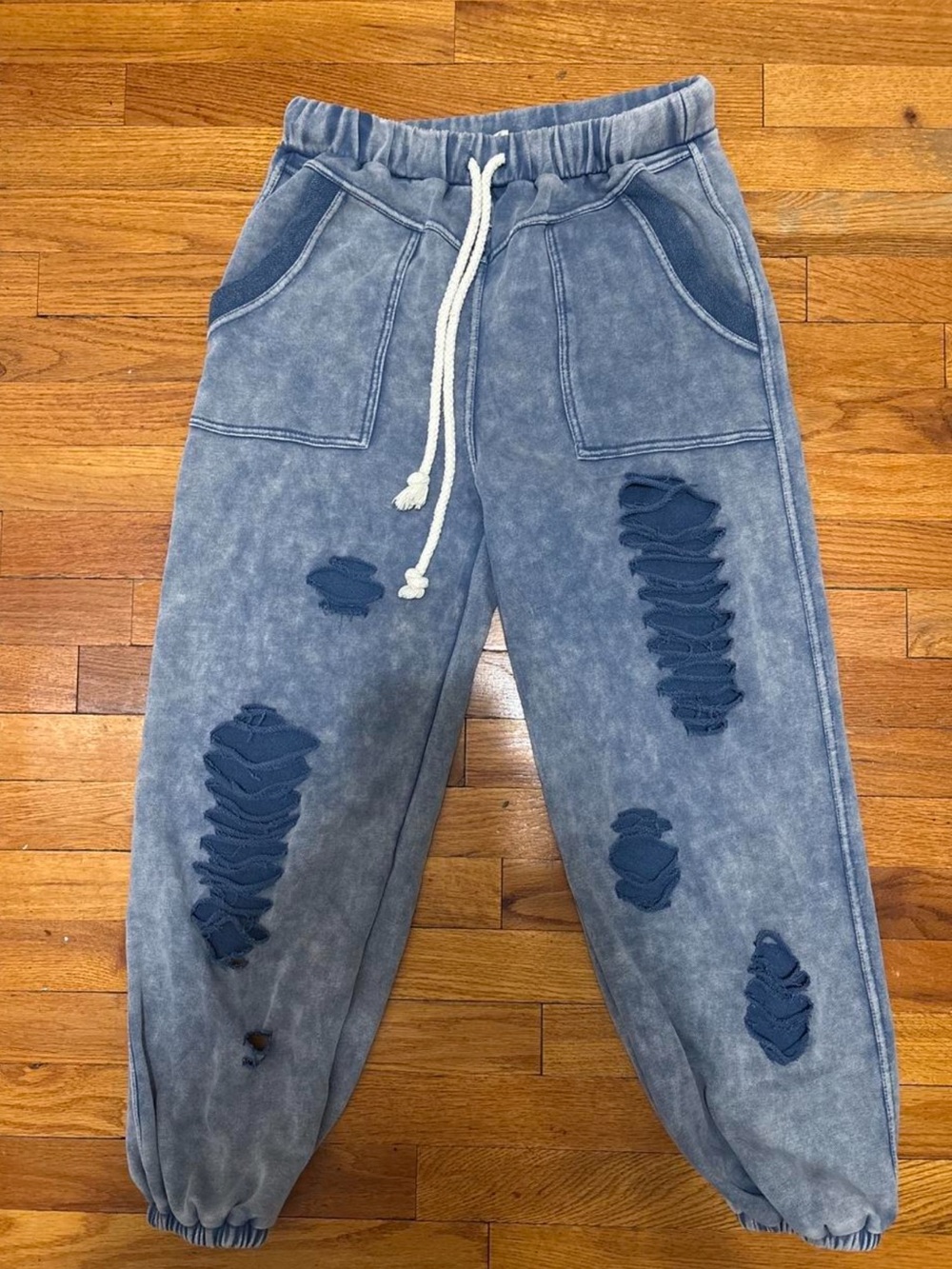 Distressed Jogger Pants - Blue